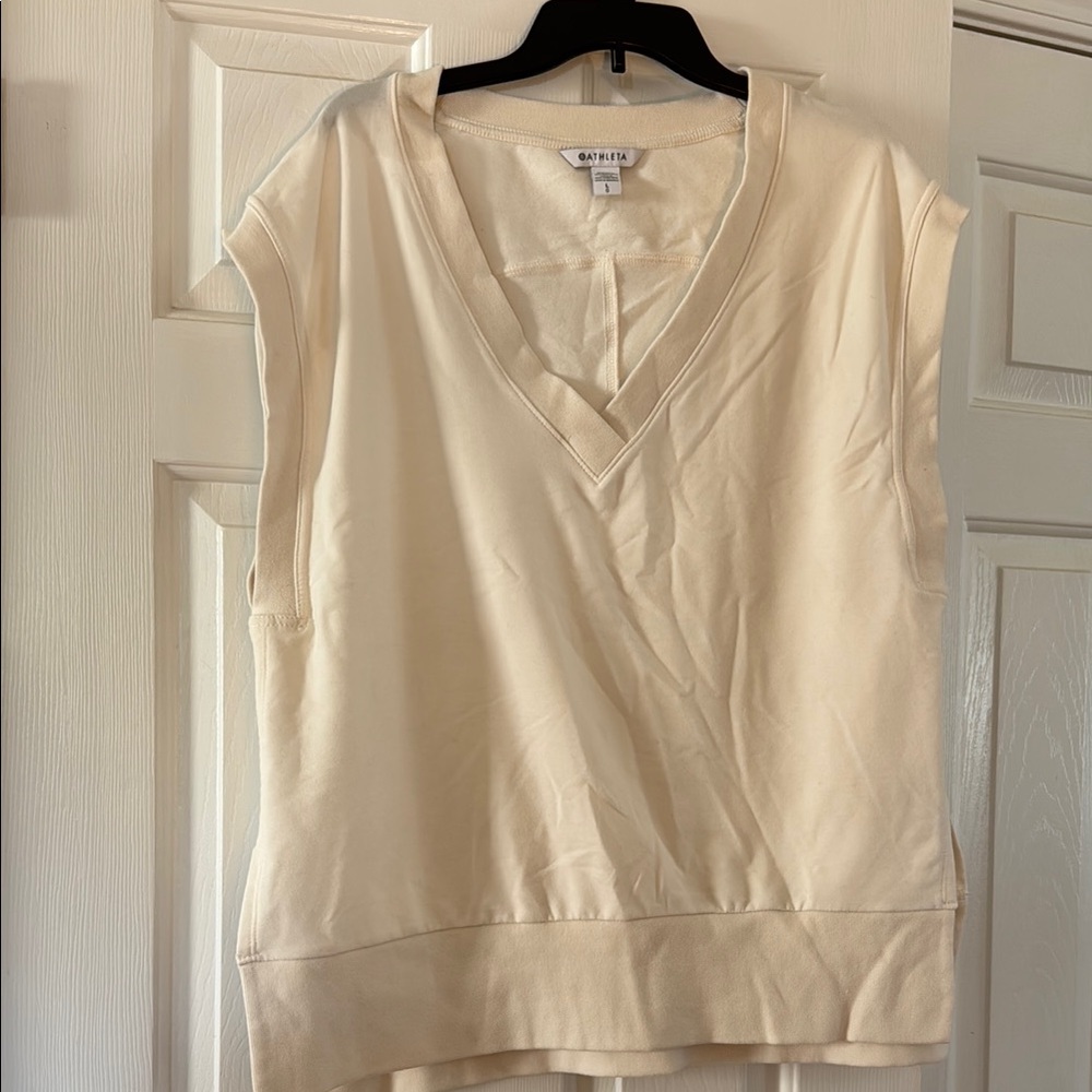 Athleta sz large cream French Terry short sleeved sweatshirt